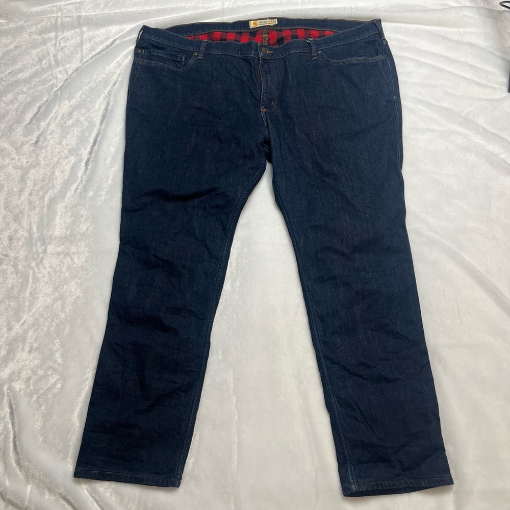 Carhartt Jeans Dark Wash Plaid Flannel Lined Original Fit Straight Women’s 24W
